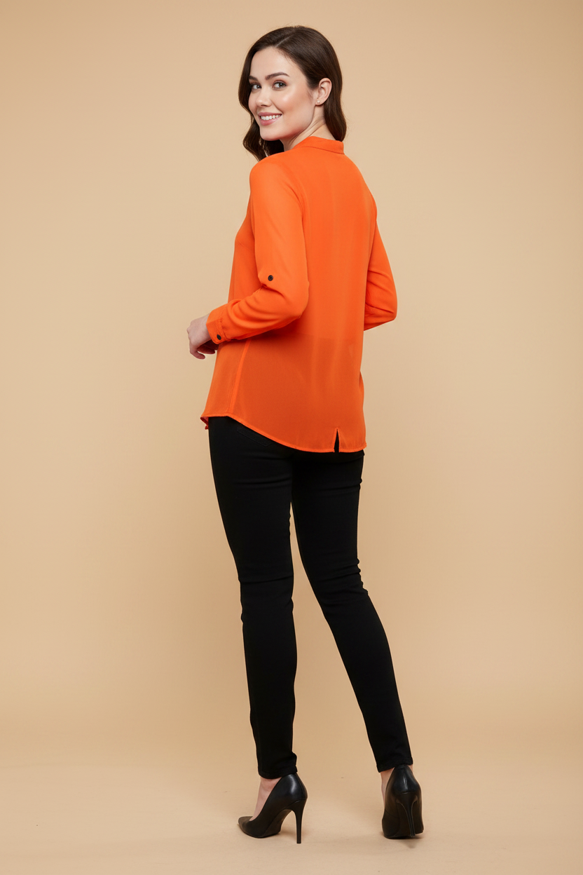 Snuggle Spot Women's Polyester Solid Long Sleeves Regular Top (Orange)