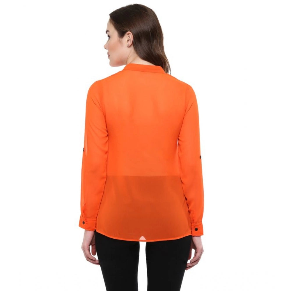 Snuggle Spot Women's Polyester Solid Long Sleeves Regular Top (Orange)