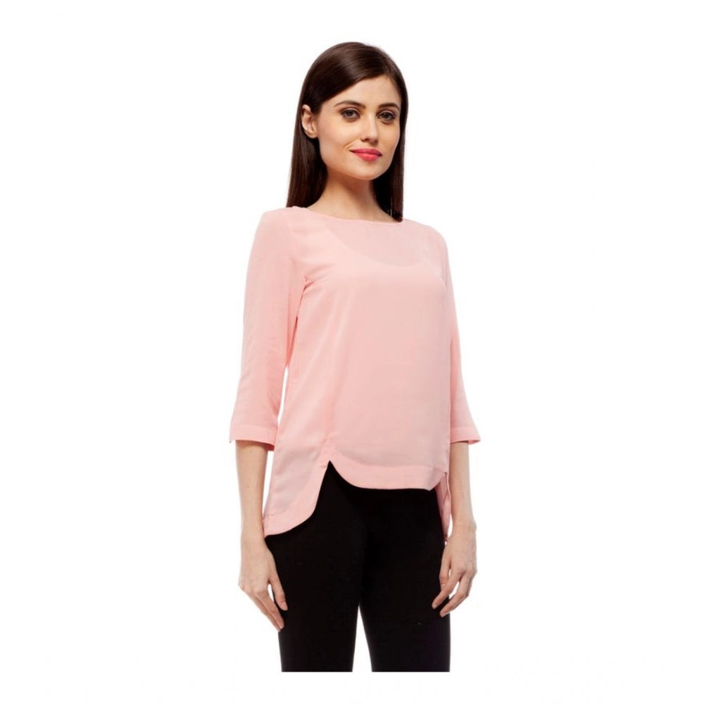 Snuggle Spot Women's Polyester Solid 3-4th Sleeves Regular Top (Peach)