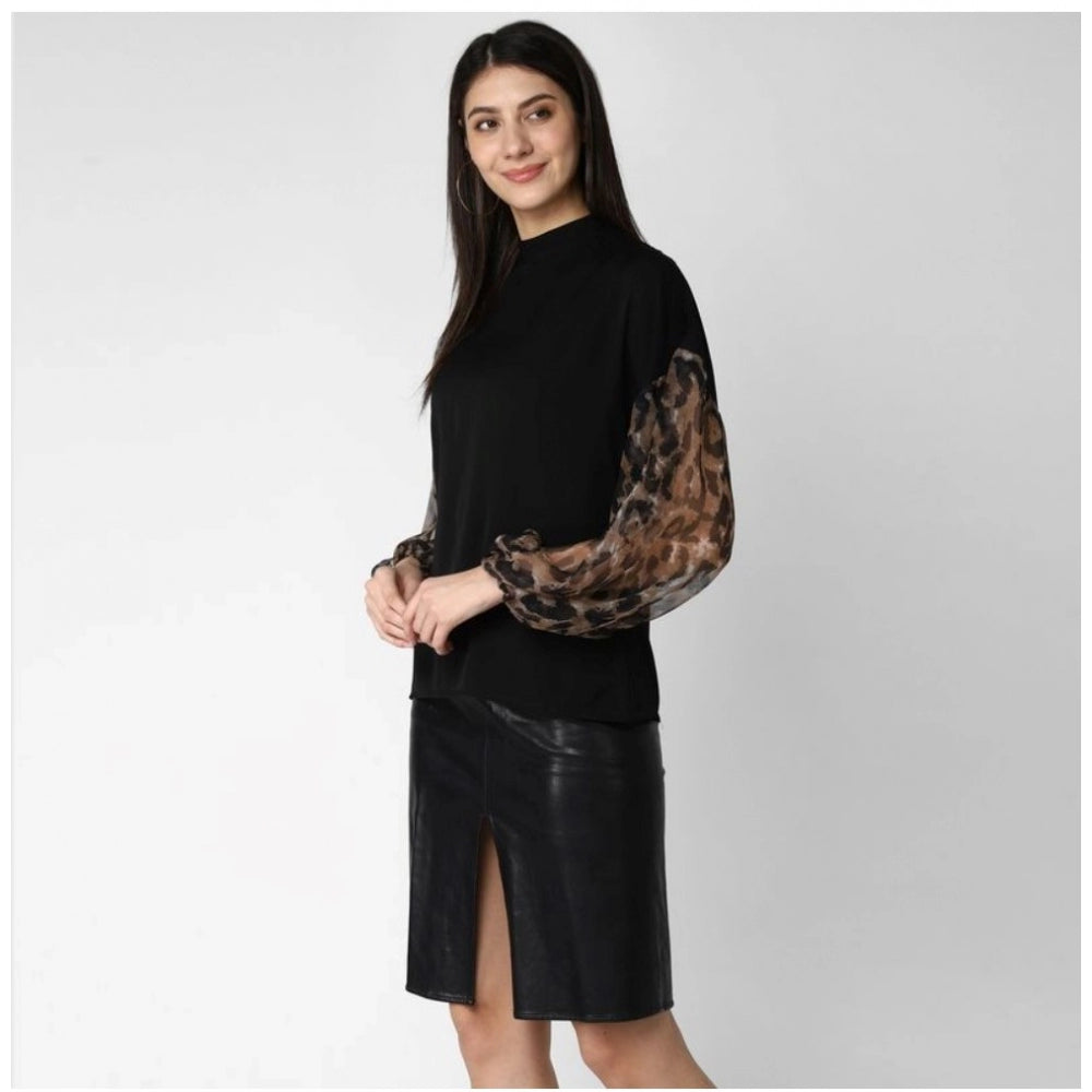Snuggle Spot Women's Polyester Animal Print Long Sleeves Top (Black)