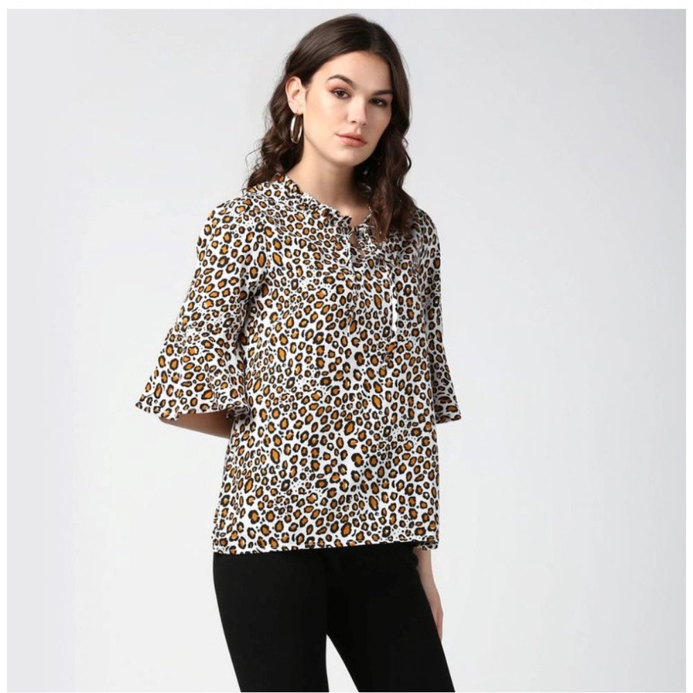 Snuggle Spot Women's Polyester Animal Print Bell Sleeve Top (Orange - Black)