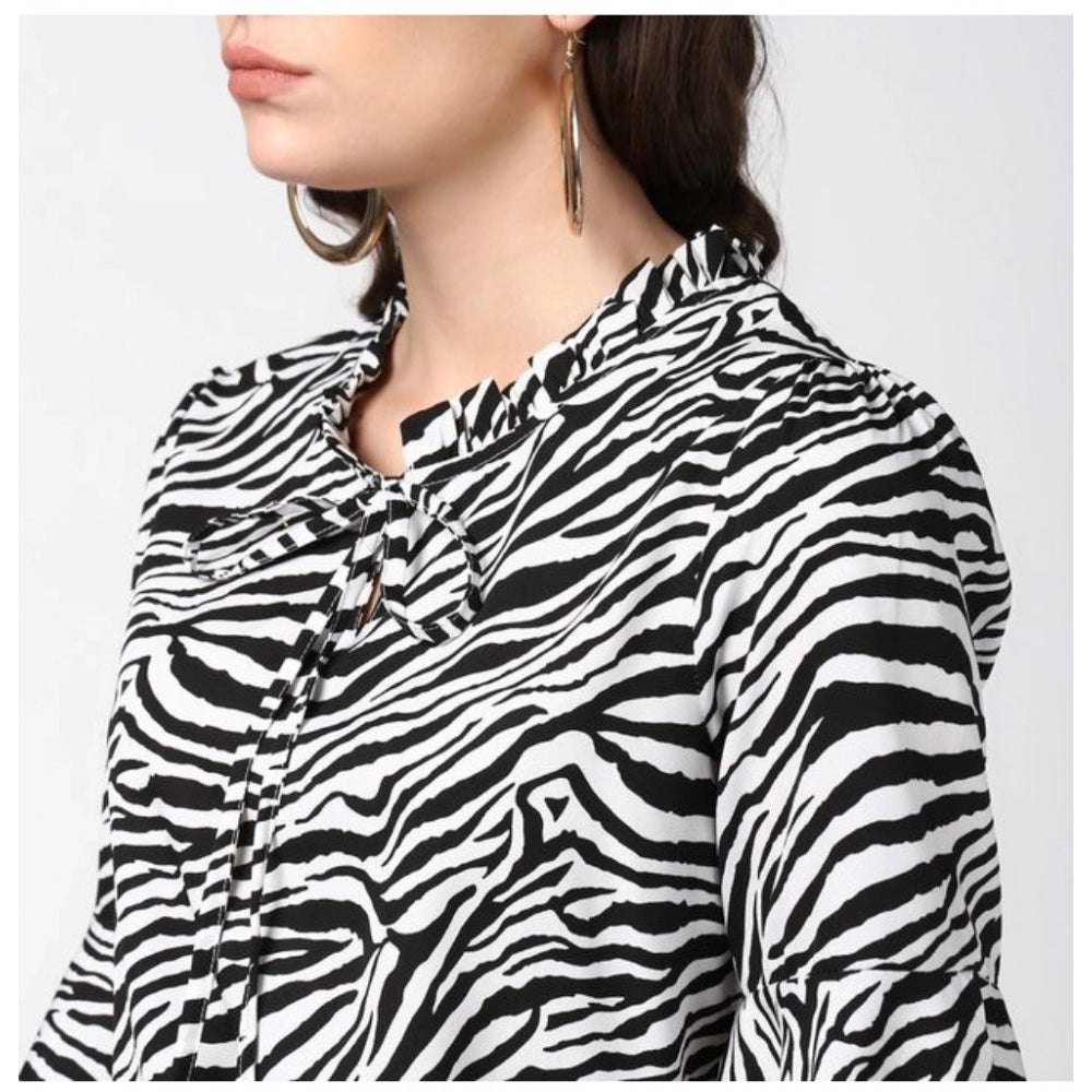 Snuggle Spot Women's Polyester Animal Print Bell Sleeve Top (Black - White)