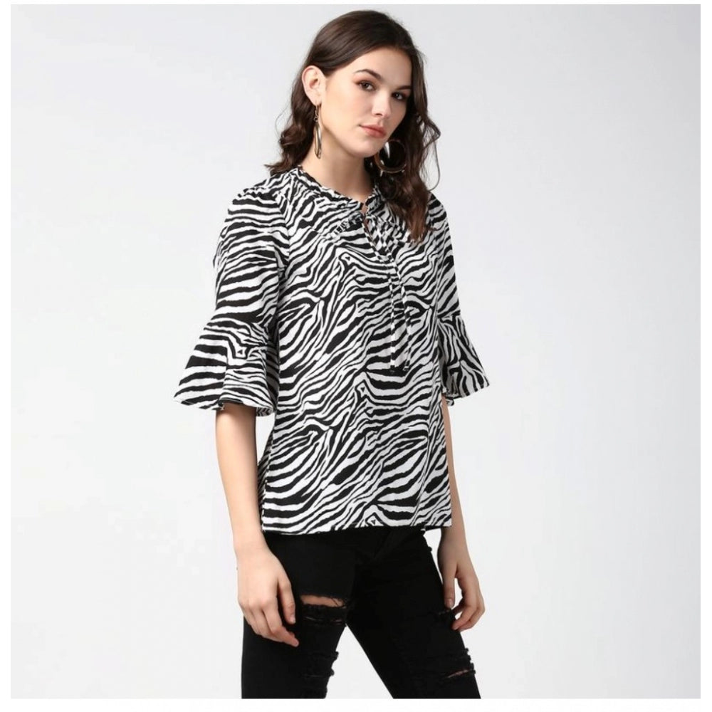 Snuggle Spot Women's Polyester Animal Print Bell Sleeve Top (Black - White)