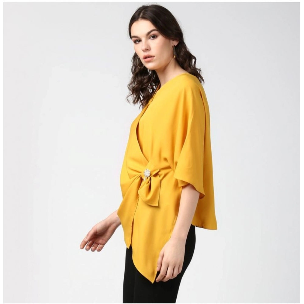 Snuggle Spot Women's Polyester Solid Cape Sleeve Top (Yellow)