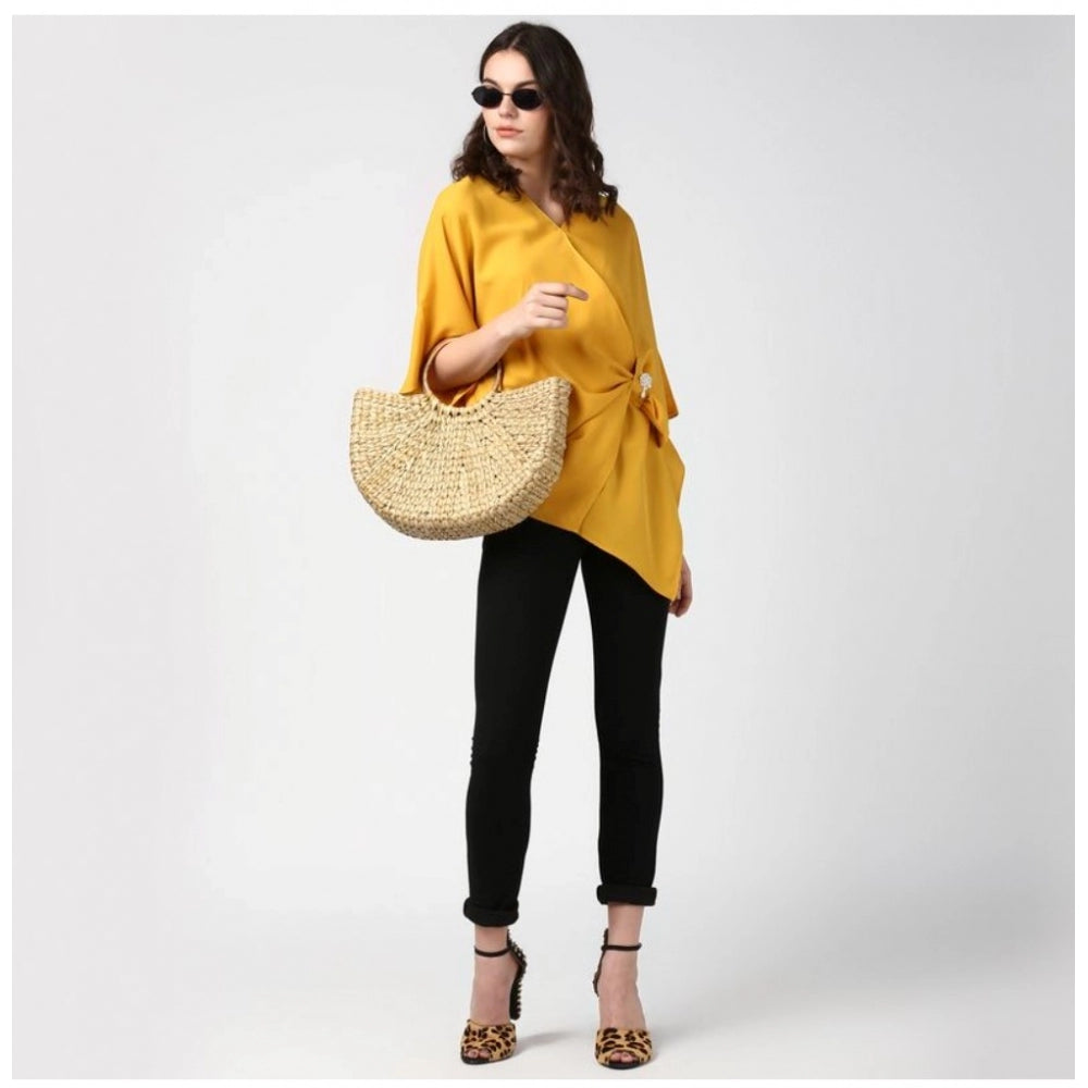 Snuggle Spot Women's Polyester Solid Cape Sleeve Top (Yellow)