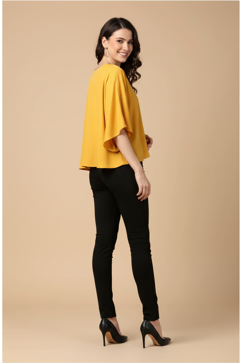 Snuggle Spot Women's Polyester Solid Cape Sleeve Top (Yellow)