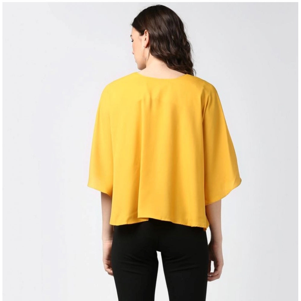 Snuggle Spot Women's Polyester Solid Cape Sleeve Top (Yellow)