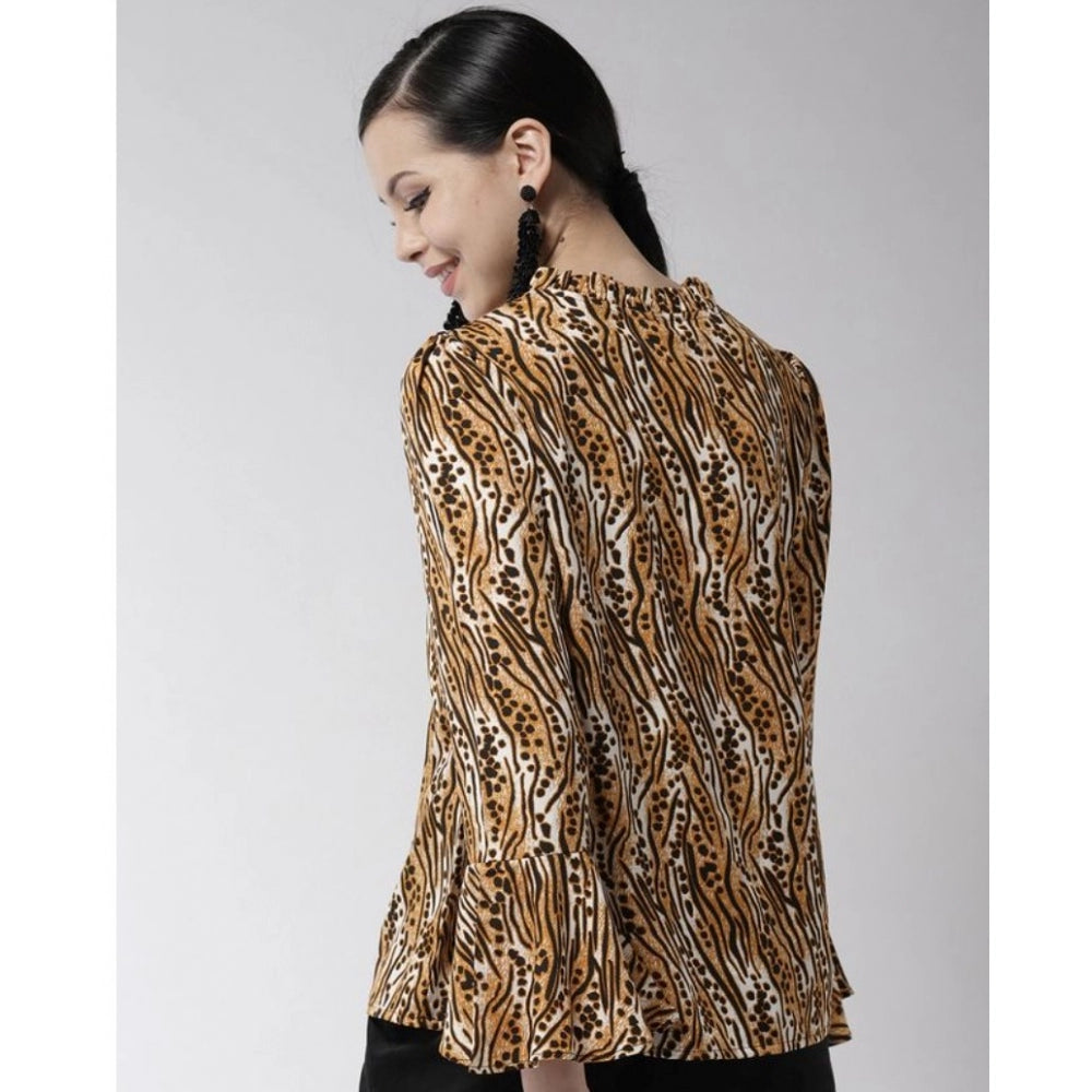 Snuggle Spot Women's Polyester Printed Bell Sleeve Top (Orange - Black)