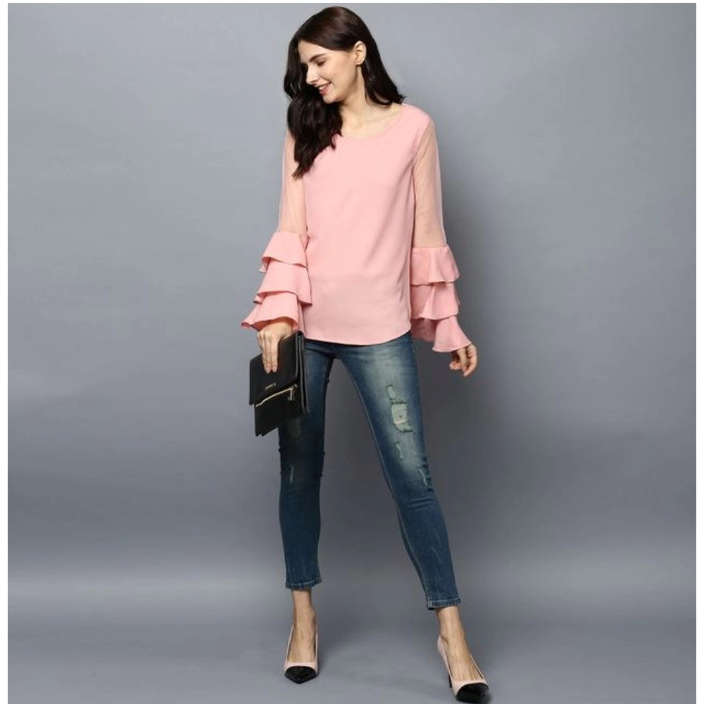 Snuggle Spot Women's Polyester Solid Tier Sleeve Top (Pink)