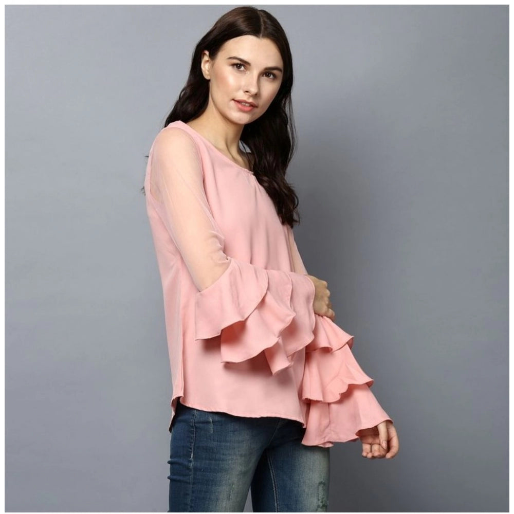 Snuggle Spot Women's Polyester Solid Tier Sleeve Top (Pink)