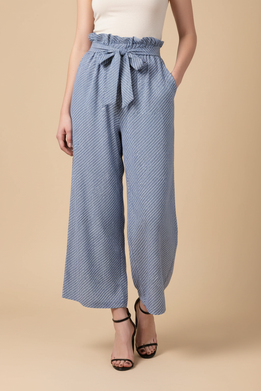 Snuggle Spot Women's Polyester Striped Elasticated Trousers (Blue)