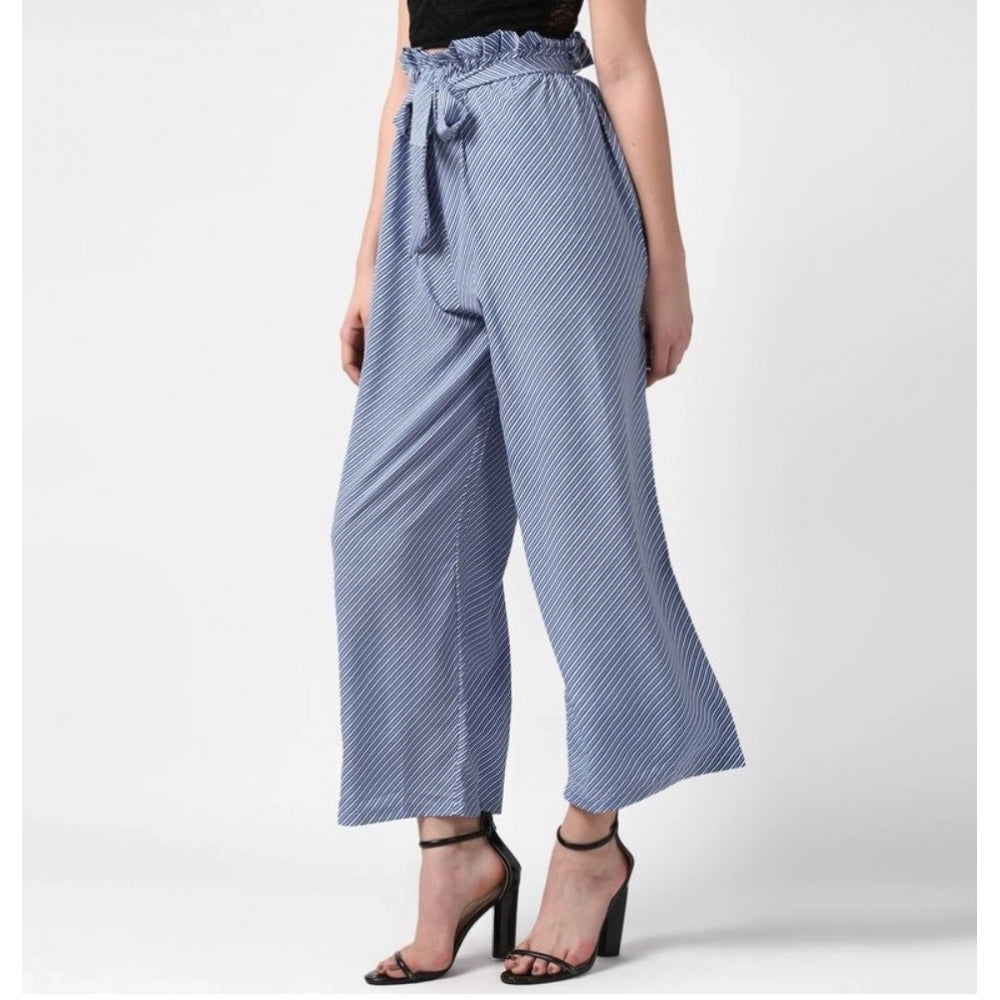 Snuggle Spot Women's Polyester Striped Elasticated Trousers (Blue)