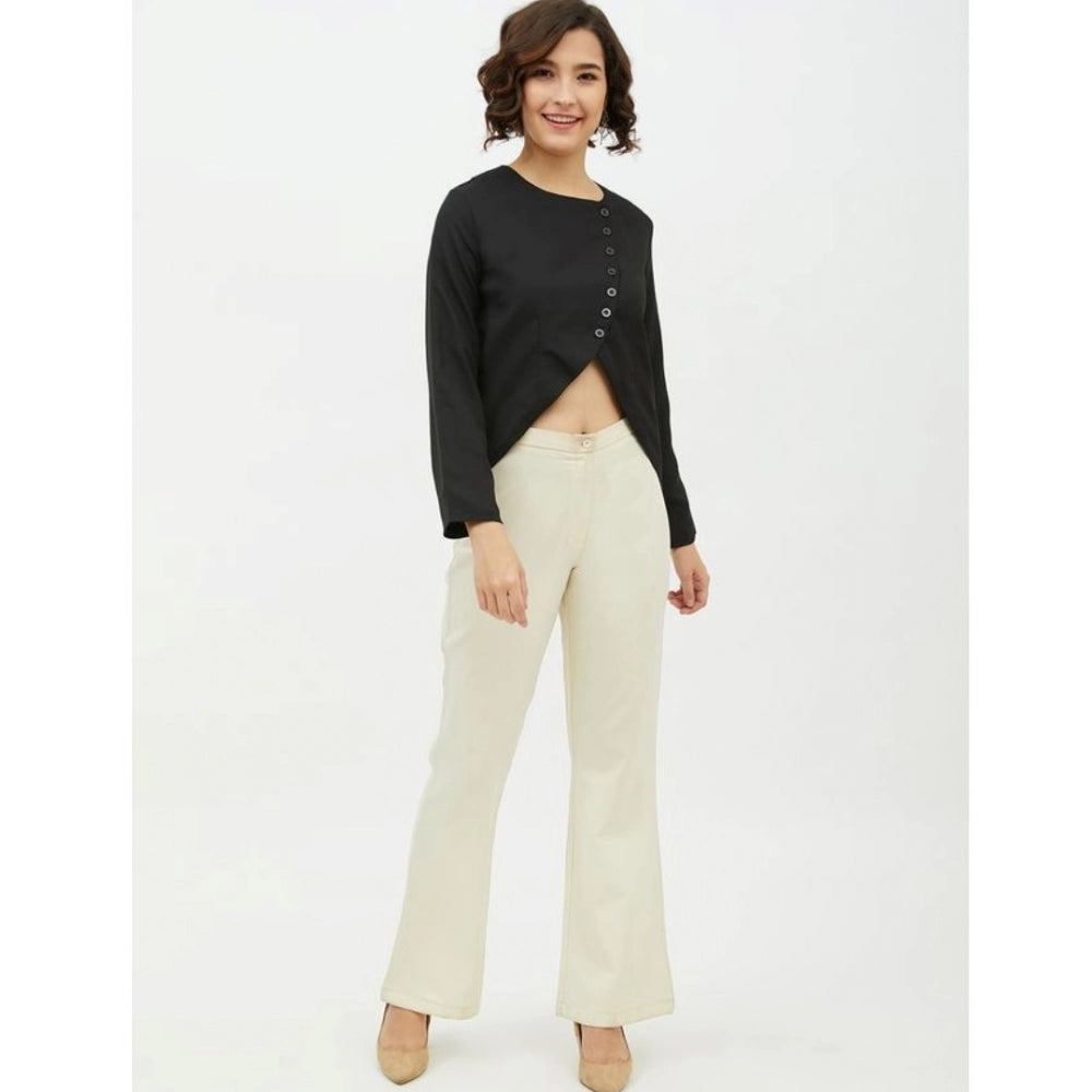 Snuggle Spot Women's Polyester Asymmetrical Long Sleeves Top (Black)