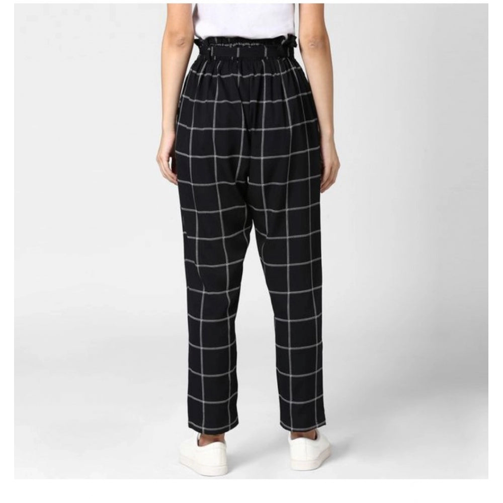 Snuggle Spot Women's Polyester Checkered Elasticated Trousers (Black - White)