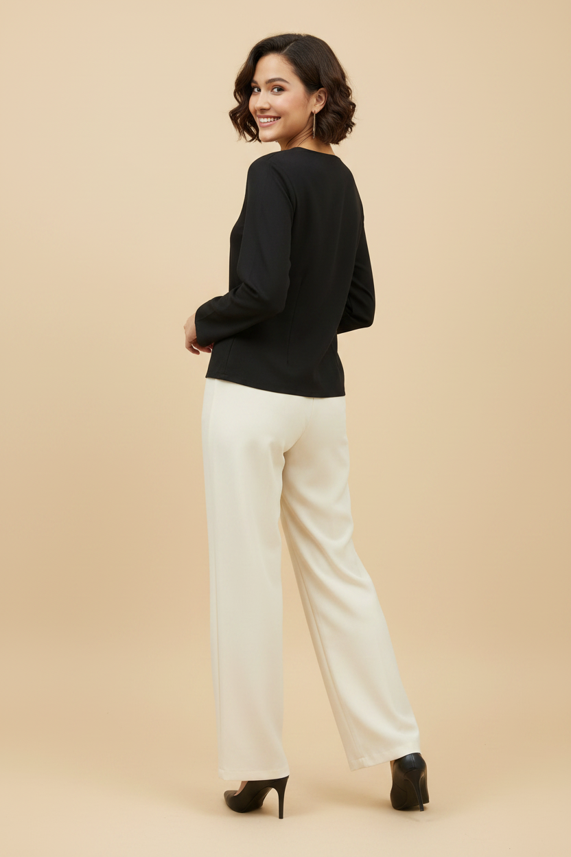 Snuggle Spot Women's Polyester Asymmetrical Long Sleeves Top (Black)