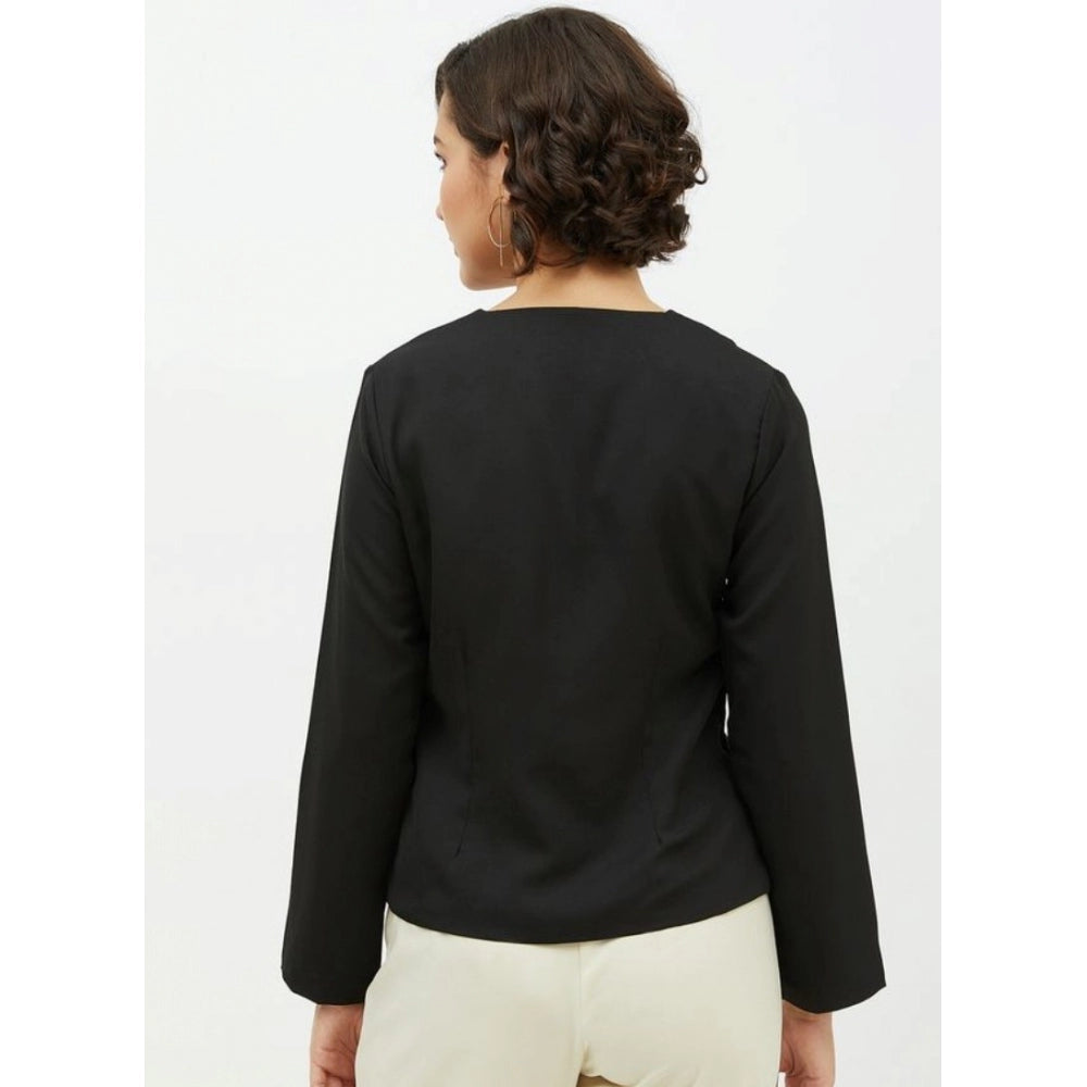 Snuggle Spot Women's Polyester Asymmetrical Long Sleeves Top (Black)