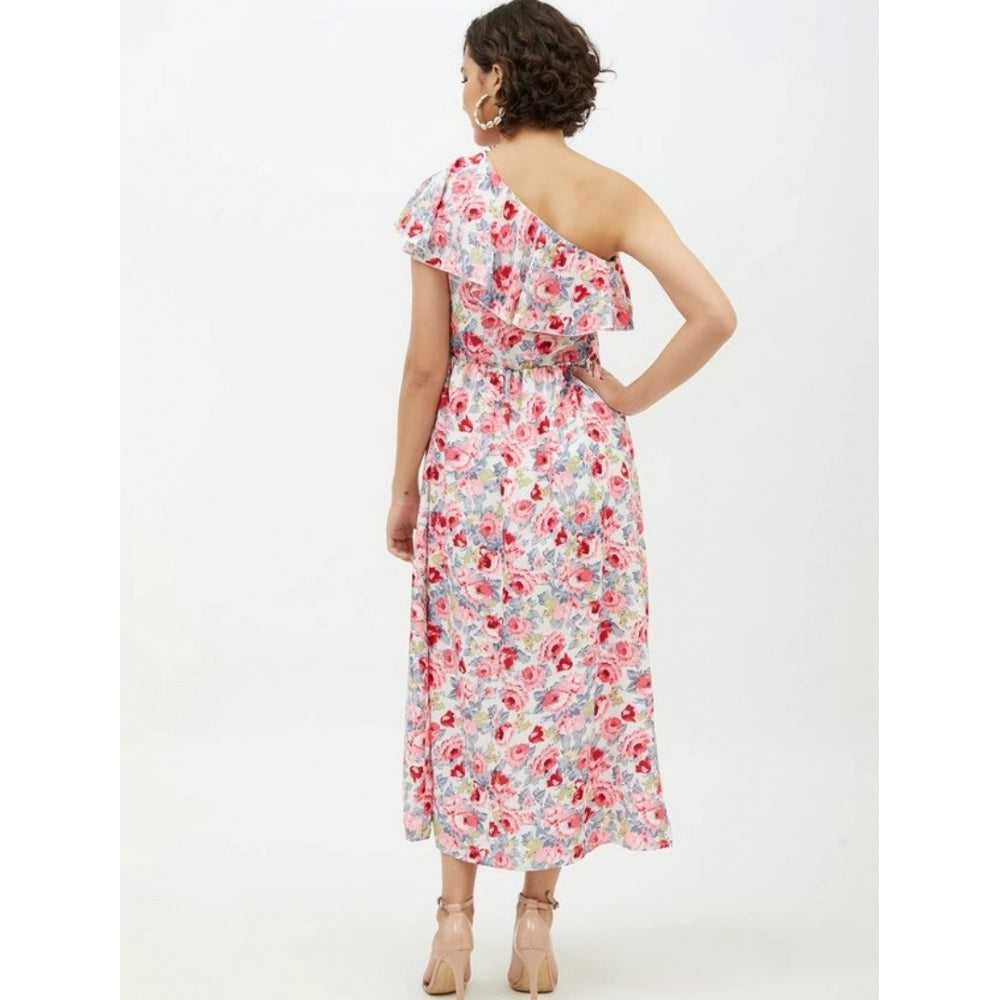 Snuggle Spot Women's Polyester Floral One Shoulder Calf-length Dress (Multicolor)