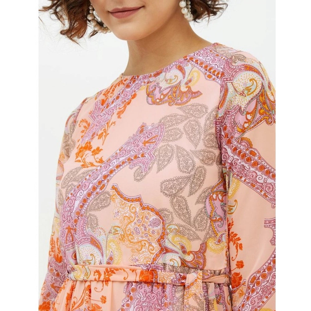 Snuggle Spot Women's Polyester Printed Long Sleeves Calf-length Dress (Multicolor)