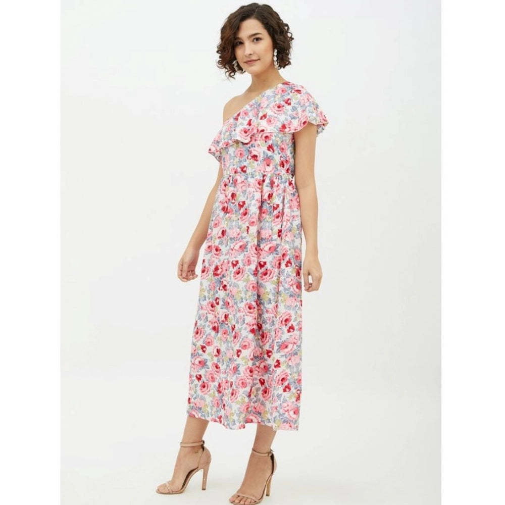 Snuggle Spot Women's Polyester Floral One Shoulder Calf-length Dress (Multicolor)