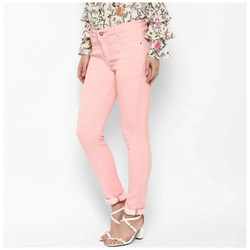 Snuggle Spot Women's Denim Solid Buttoned Jeans (Pink)