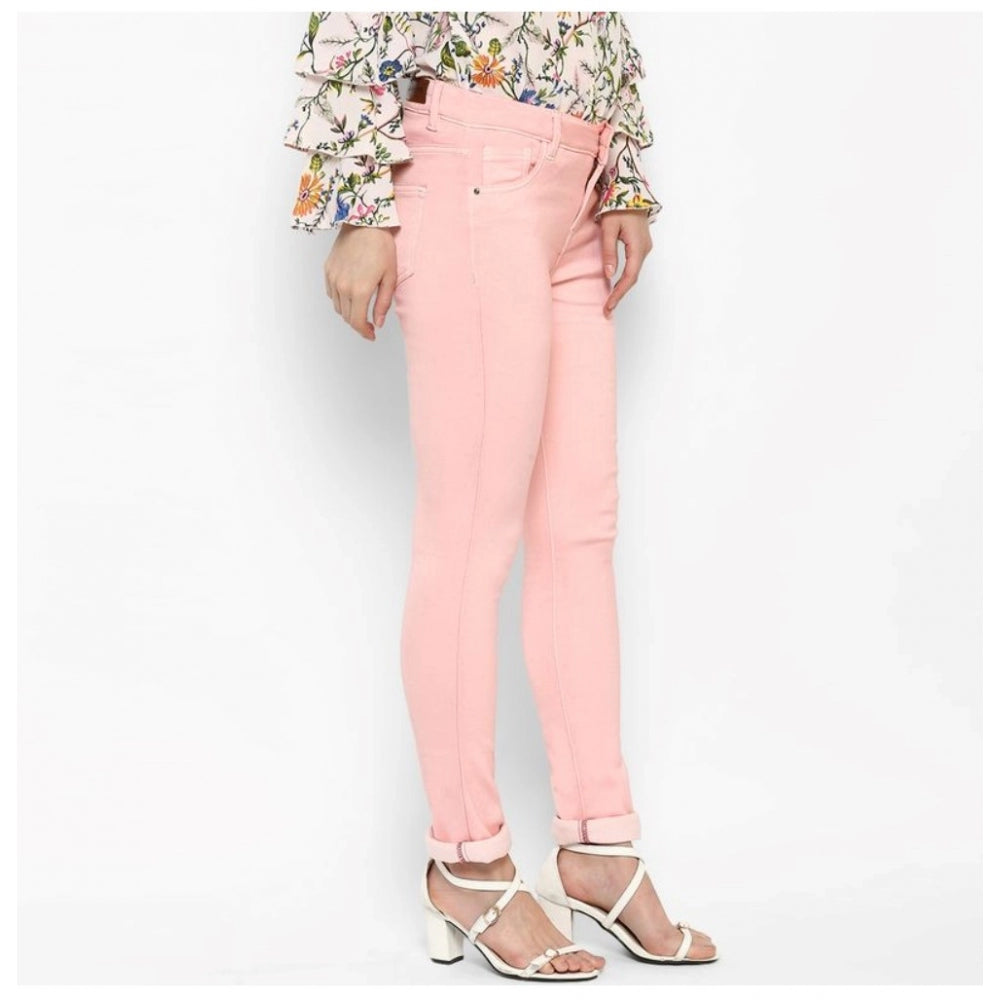 Snuggle Spot Women's Denim Solid Buttoned Jeans (Pink)