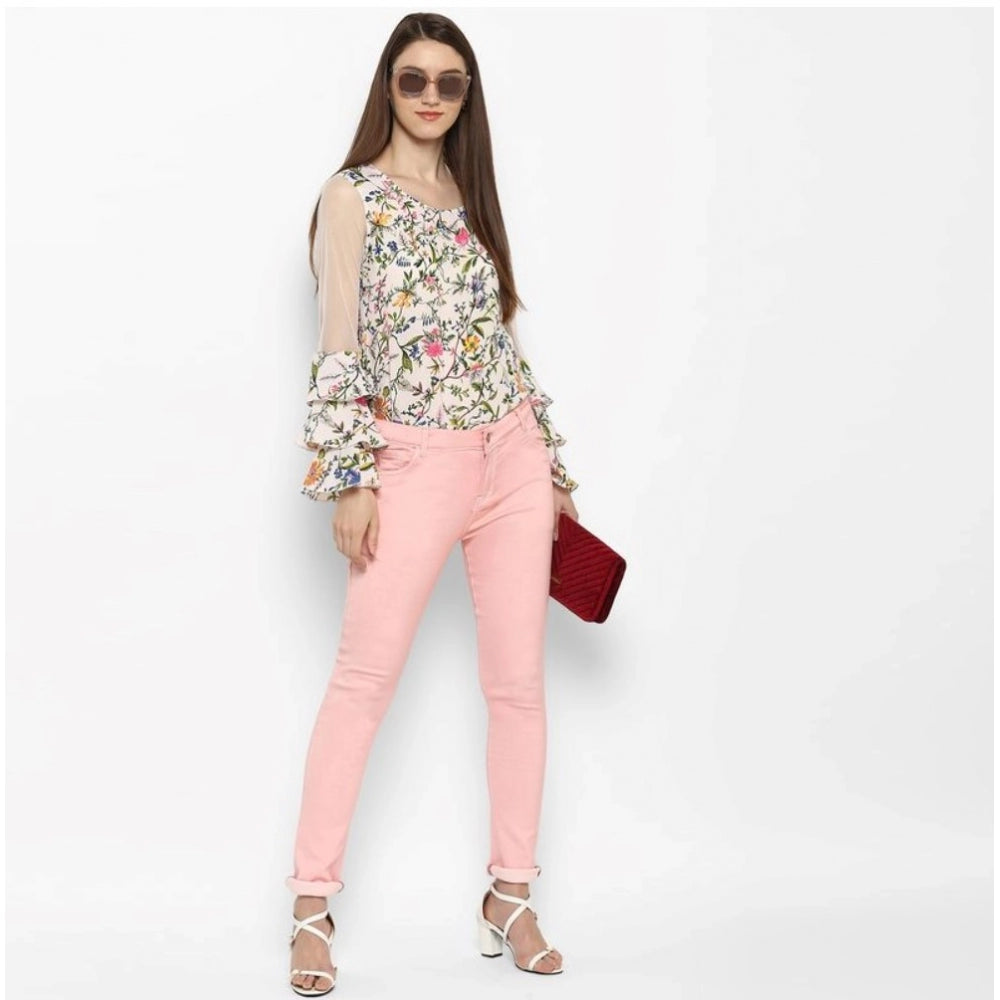 Snuggle Spot Women's Denim Solid Buttoned Jeans (Pink)