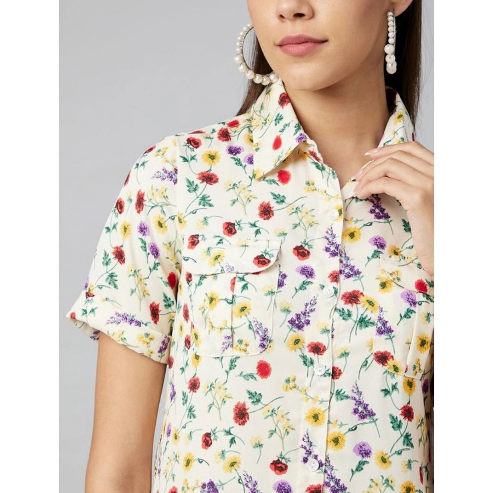 Snuggle Spot Women's Polyester Floral Short Sleeve Above Knee Dress (Multicolor)