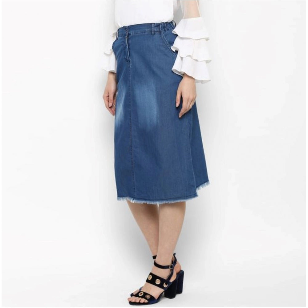Snuggle Spot Women's Denim Washed Buttoned Skirt (Blue)