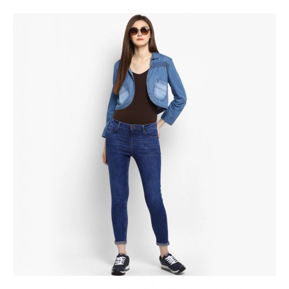 Snuggle Spot Women's Denim Smocking 3-4th Sleeves Shrug (Blue)