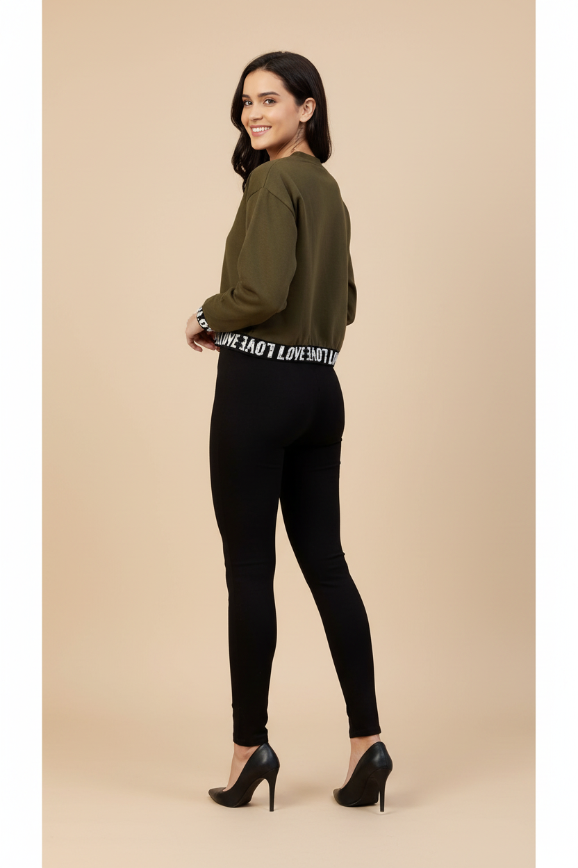 Snuggle Spot Women's Fleece Solid Long Sleeves Sweatshirt (Olive)