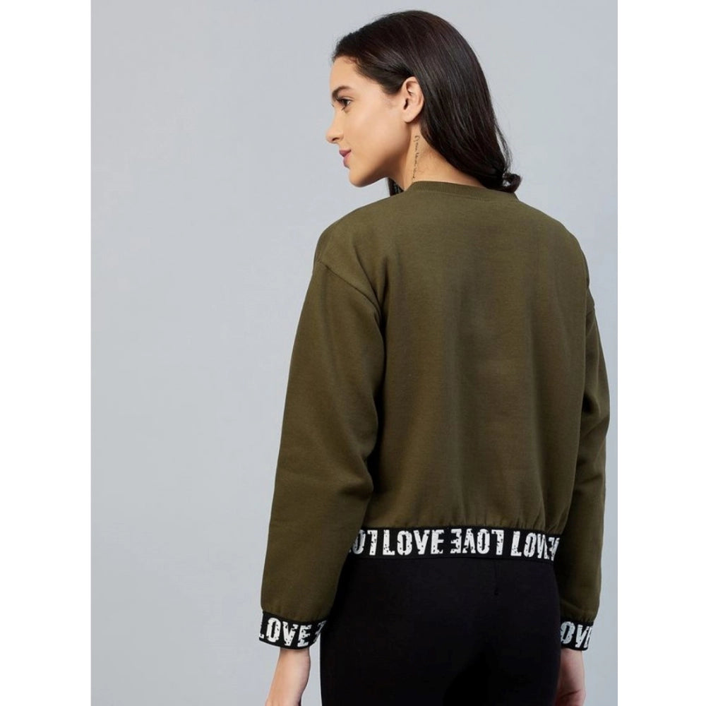 Snuggle Spot Women's Fleece Solid Long Sleeves Sweatshirt (Olive)
