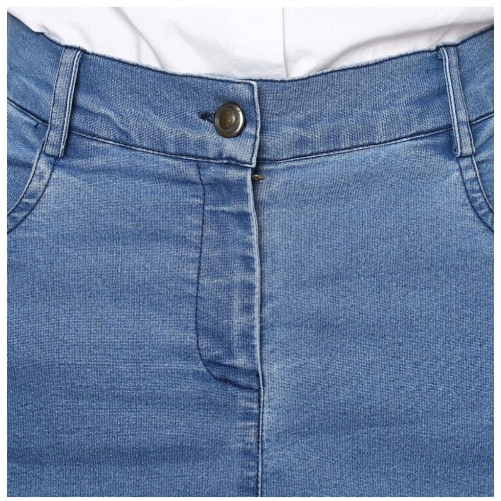 Snuggle Spot Women's Denim Washed Buttoned Skirt (Blue)