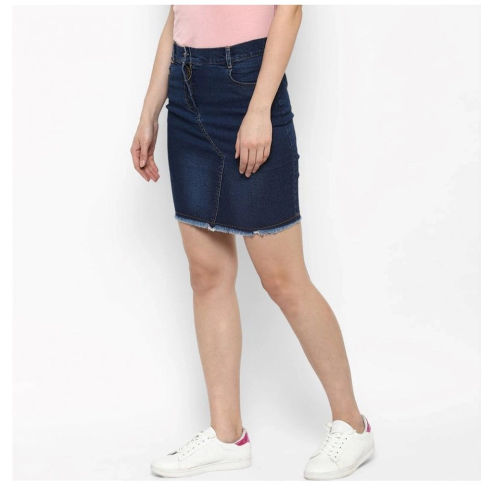 Snuggle Spot Women's Denim Stitching Pattern Buttoned Skirt (Blue)