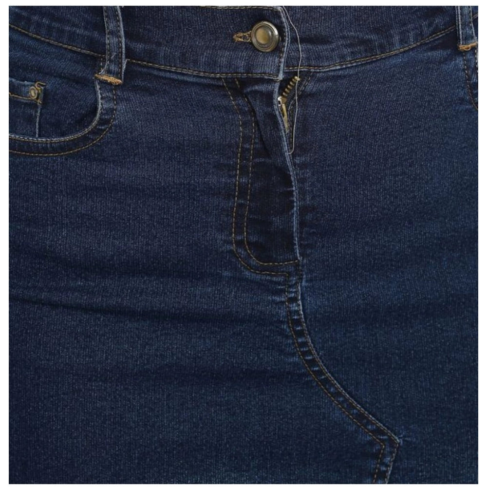 Snuggle Spot Women's Denim Stitching Pattern Buttoned Skirt (Blue)