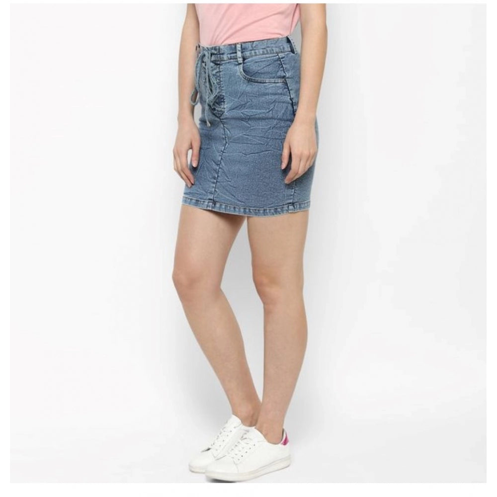 Snuggle Spot Women's Denim Draw String Buttoned Skirt (Blue)