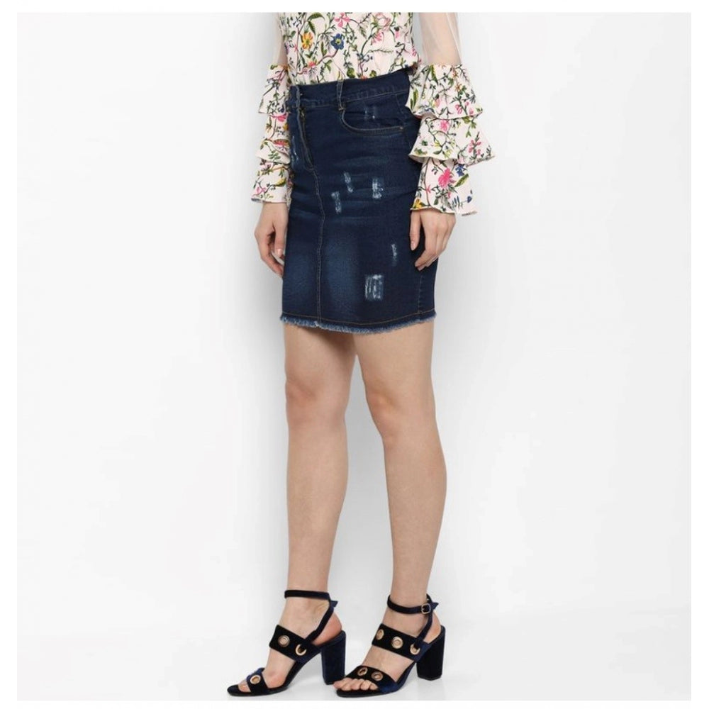 Snuggle Spot Women's Denim Distressed Buttoned Skirt (Blue)