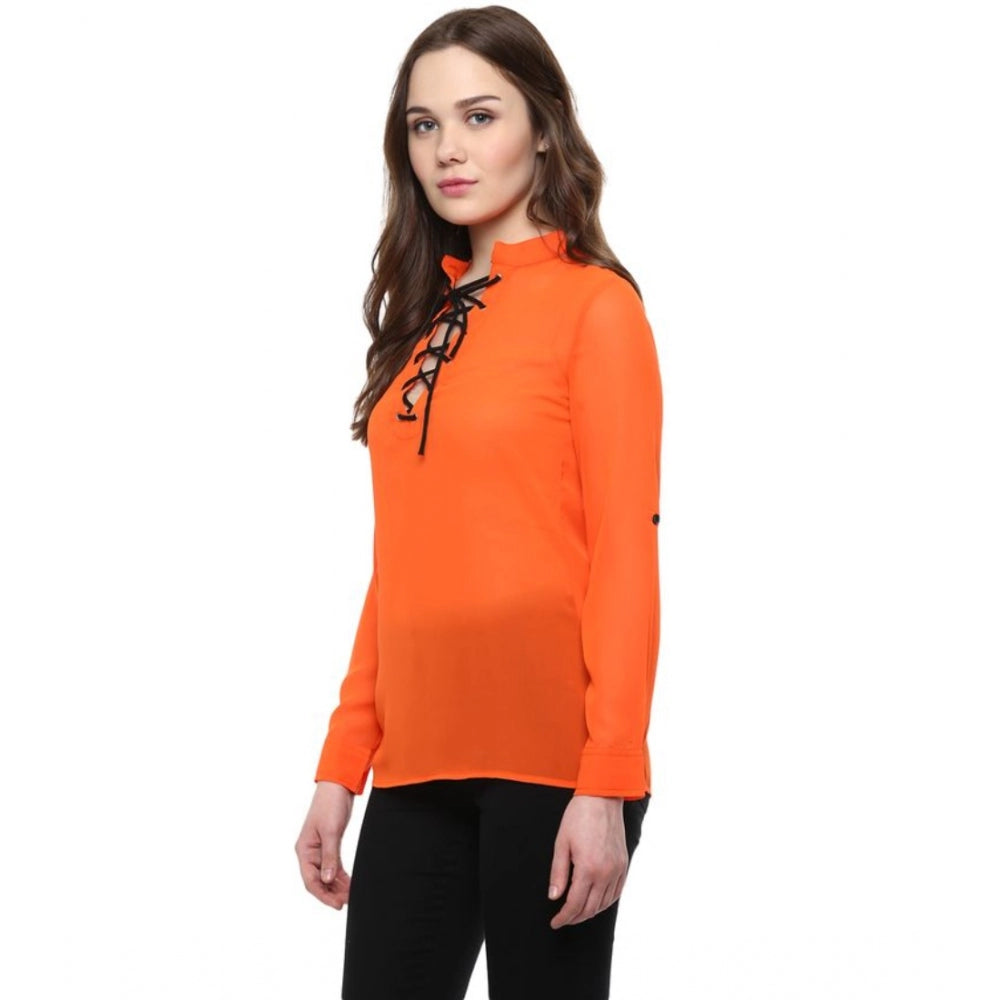 Snuggle Spot Women's Polyester Solid Long Sleeves Regular Top (Orange)