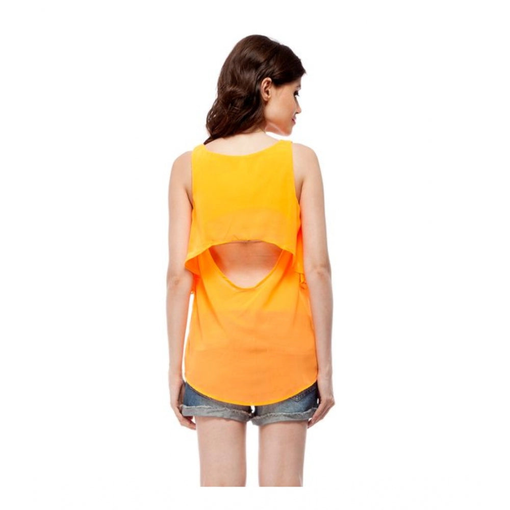 Snuggle Spot Women's Polyester Solid Sleeveless Regular Top (Orange)