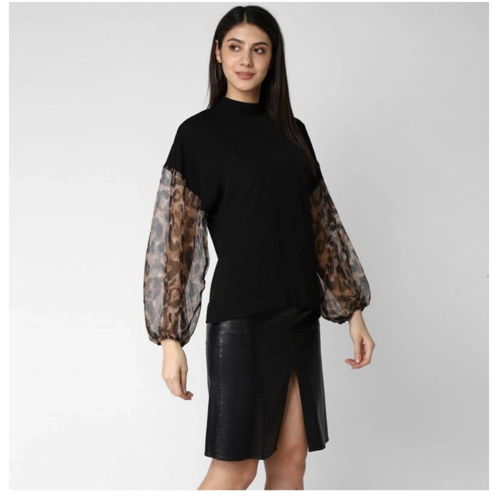 Snuggle Spot Women's Polyester Animal Print Long Sleeves Top (Black)