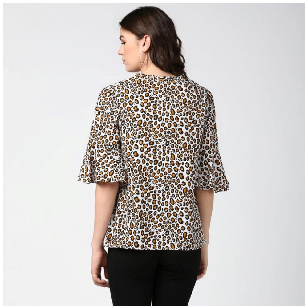Snuggle Spot Women's Polyester Animal Print Bell Sleeve Top (Orange - Black)