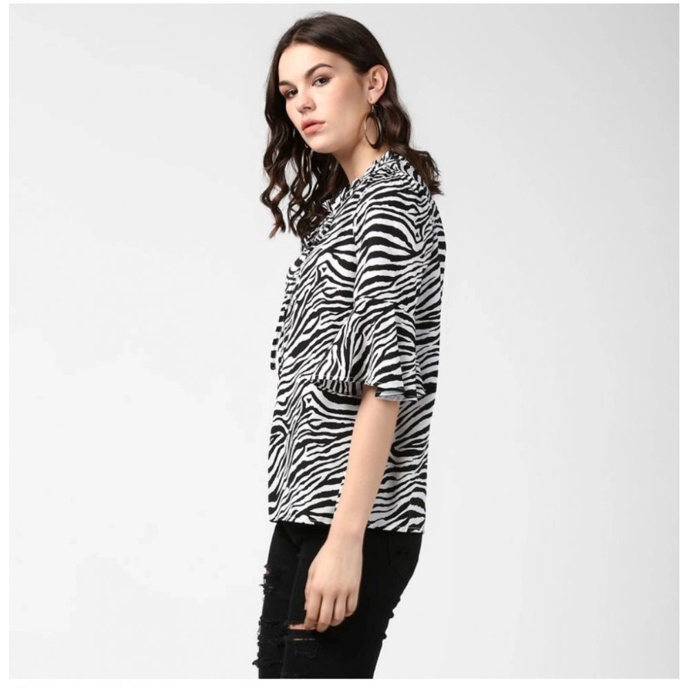 Snuggle Spot Women's Polyester Animal Print Bell Sleeve Top (Black - White)