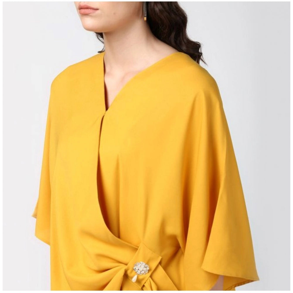 Snuggle Spot Women's Polyester Solid Cape Sleeve Top (Yellow)