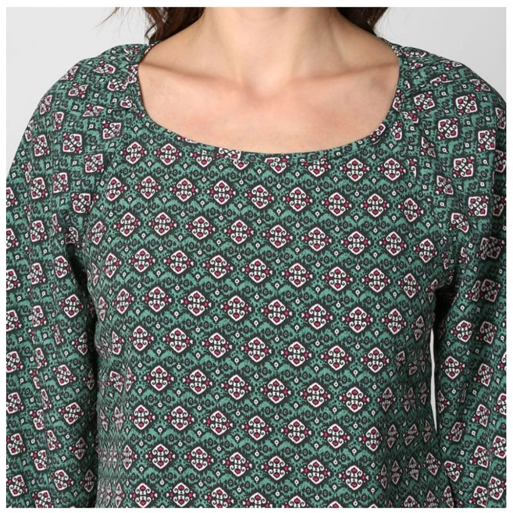 Snuggle Spot Women's Polyester Printed 3-4th Sleeves Top (Green)