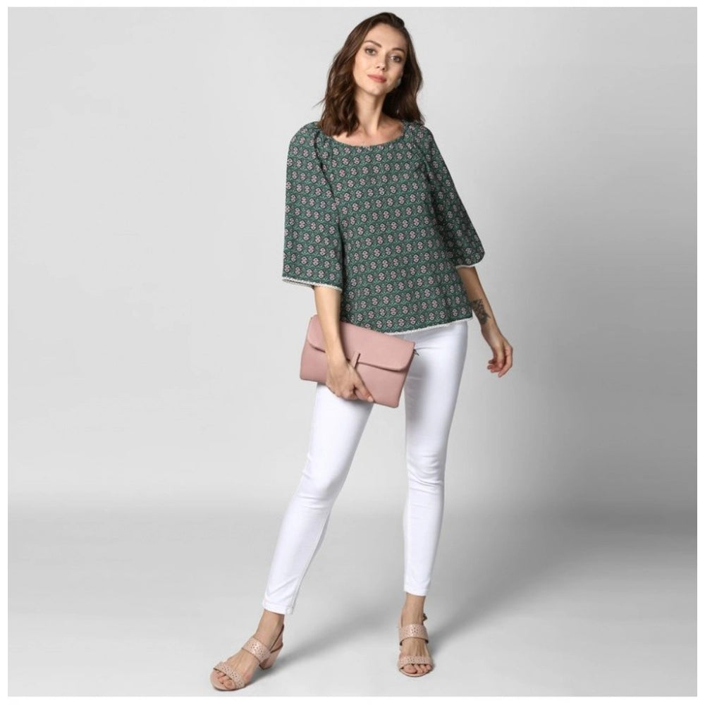 Snuggle Spot Women's Polyester Printed 3-4th Sleeves Top (Green)