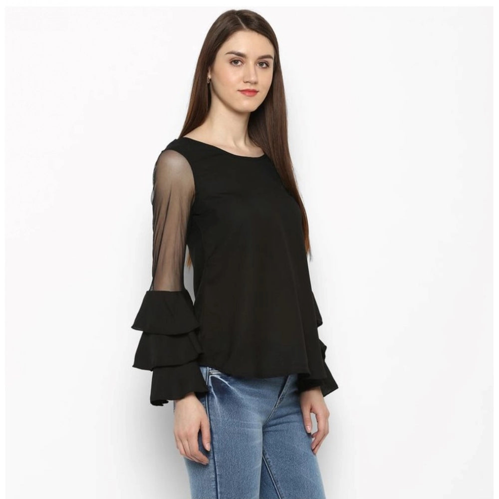 Snuggle Spot Women's Polyester Solid Tier Sleeve Top (Black)
