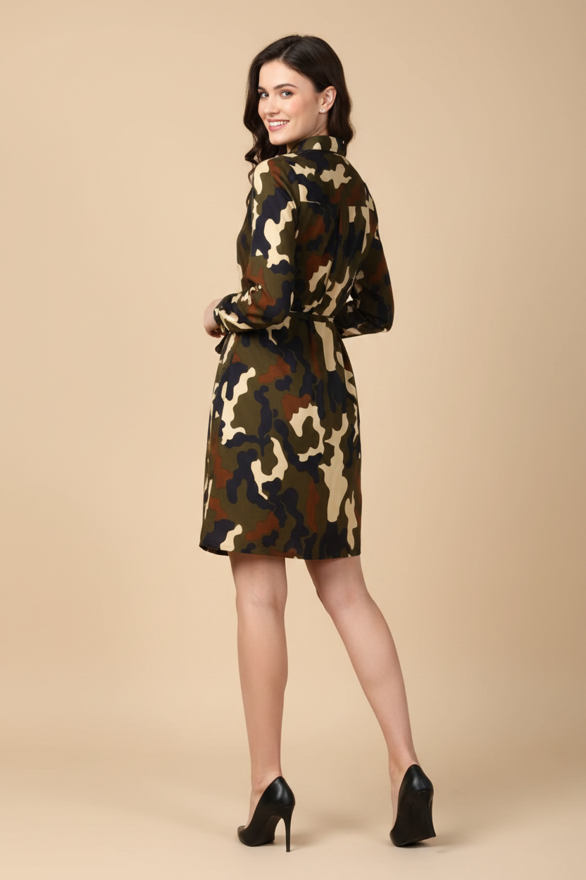 Snuggle Spot Women's Polyester Printed Roll Up Sleeve Tunic Top (Green - Black)