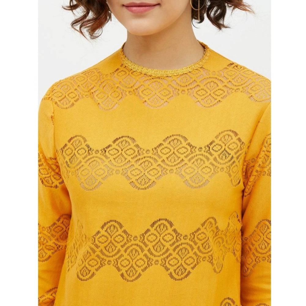 Snuggle Spot Women's Cotton Lace Inserts Long Sleeves Top (Yellow)