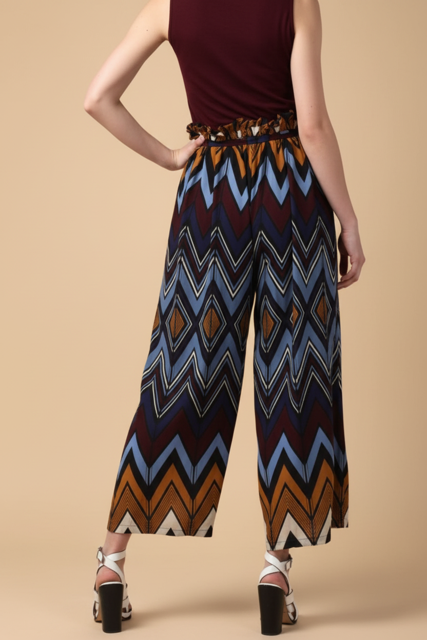 Snuggle Spot Women's Polyester Chevron Elasticated Trousers (Multicolor)