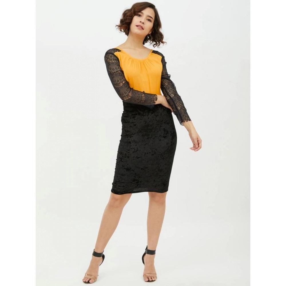 Snuggle Spot Women's Rayon Lace Inserts Long Sleeves Top (Yellow)
