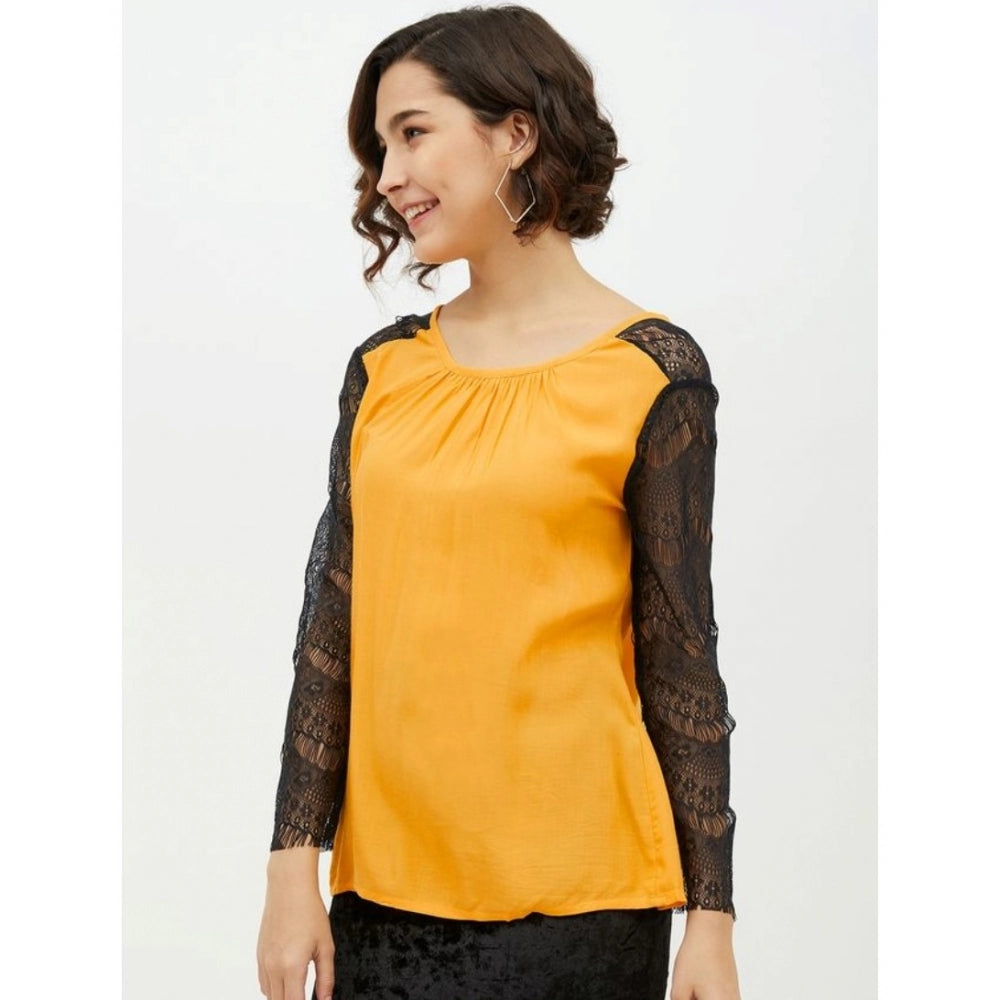 Snuggle Spot Women's Rayon Lace Inserts Long Sleeves Top (Yellow)